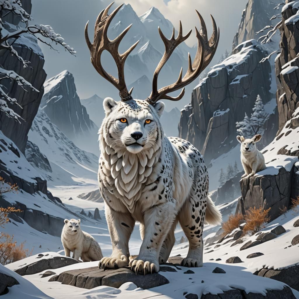 Arctic Hybrid Animal Hunting Deer: Detailed Matte Painting