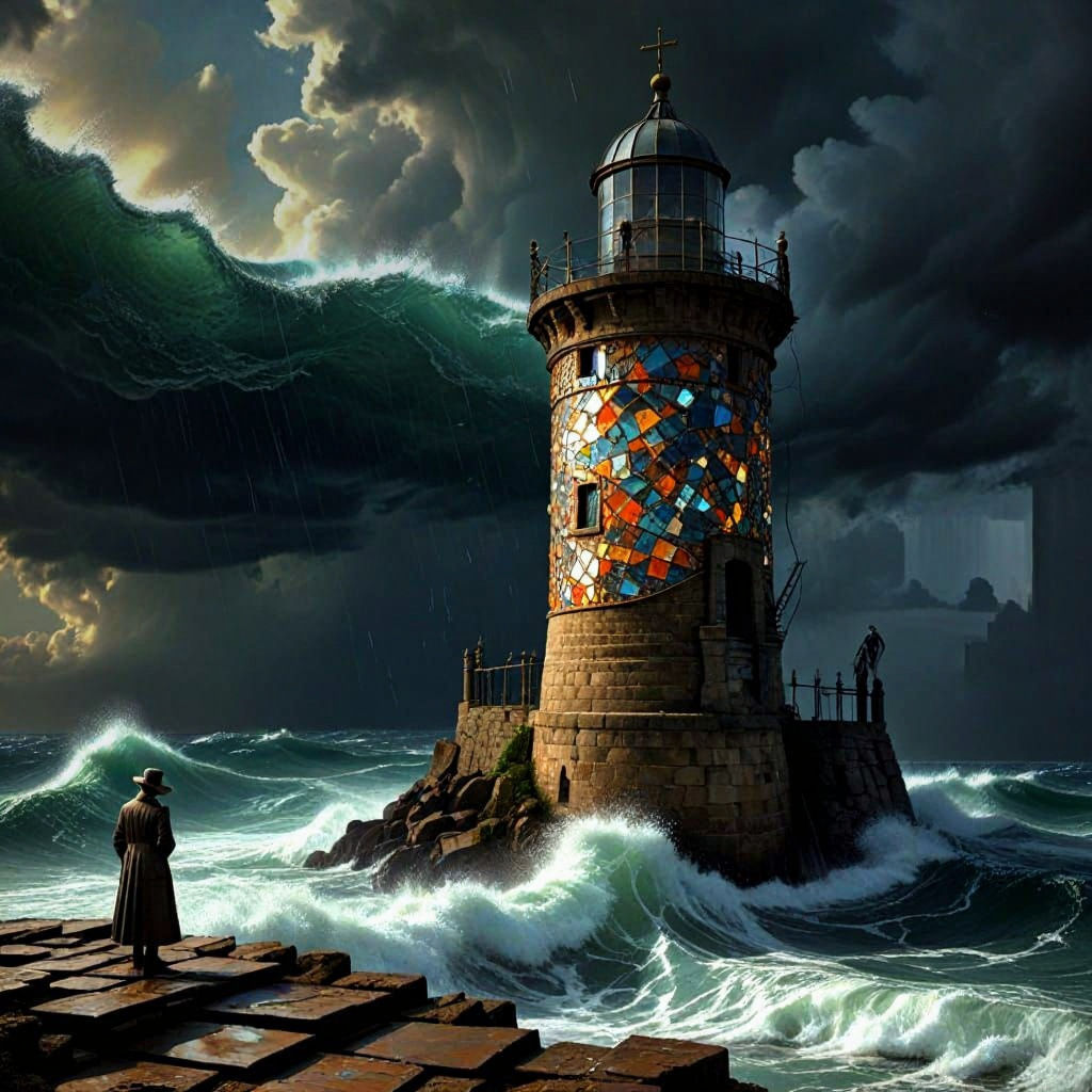 Surreal Renaissance Mosaic Dreamscape in Turbulent Abandon