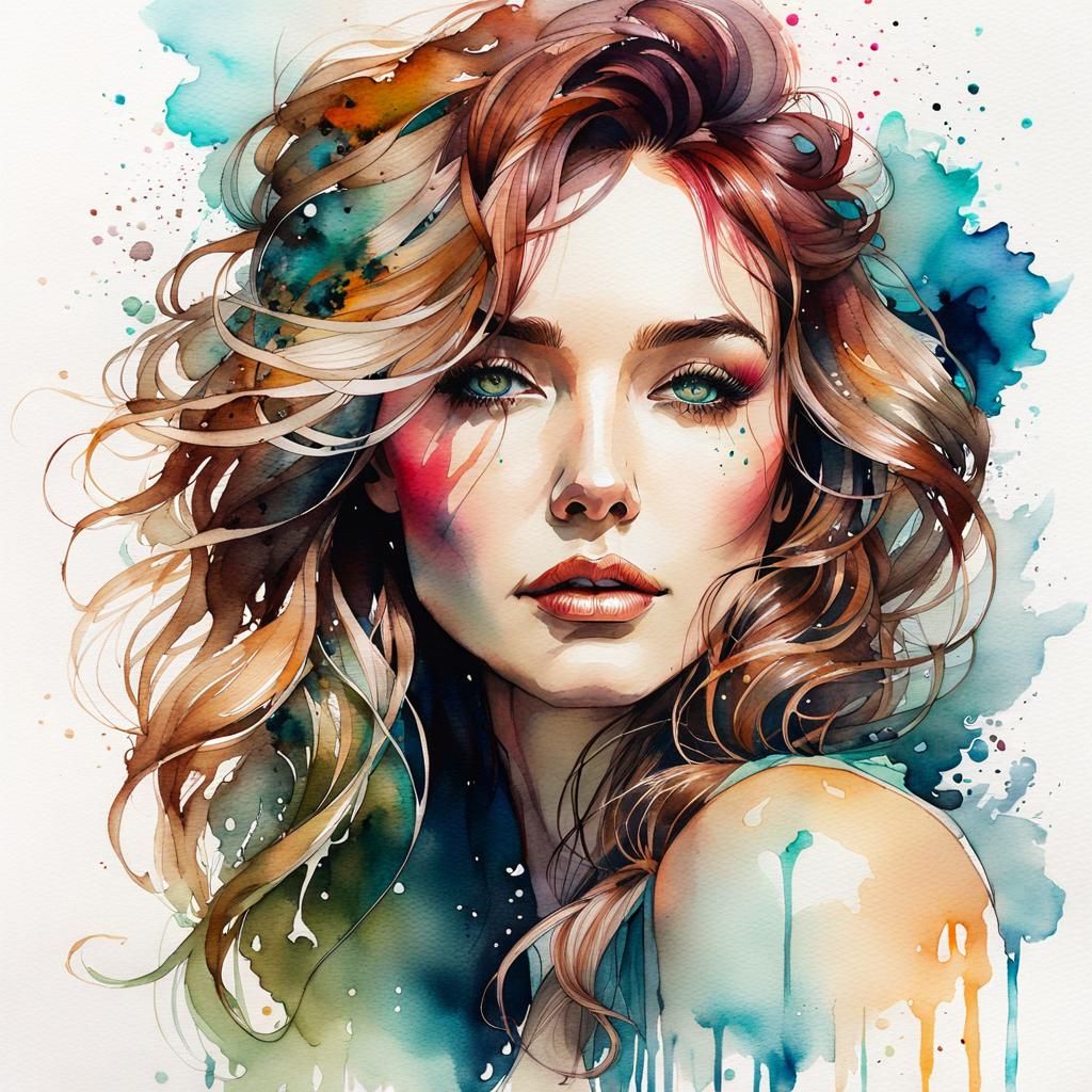 Dreamy Watercolor Portrait of a Whimsical Girl