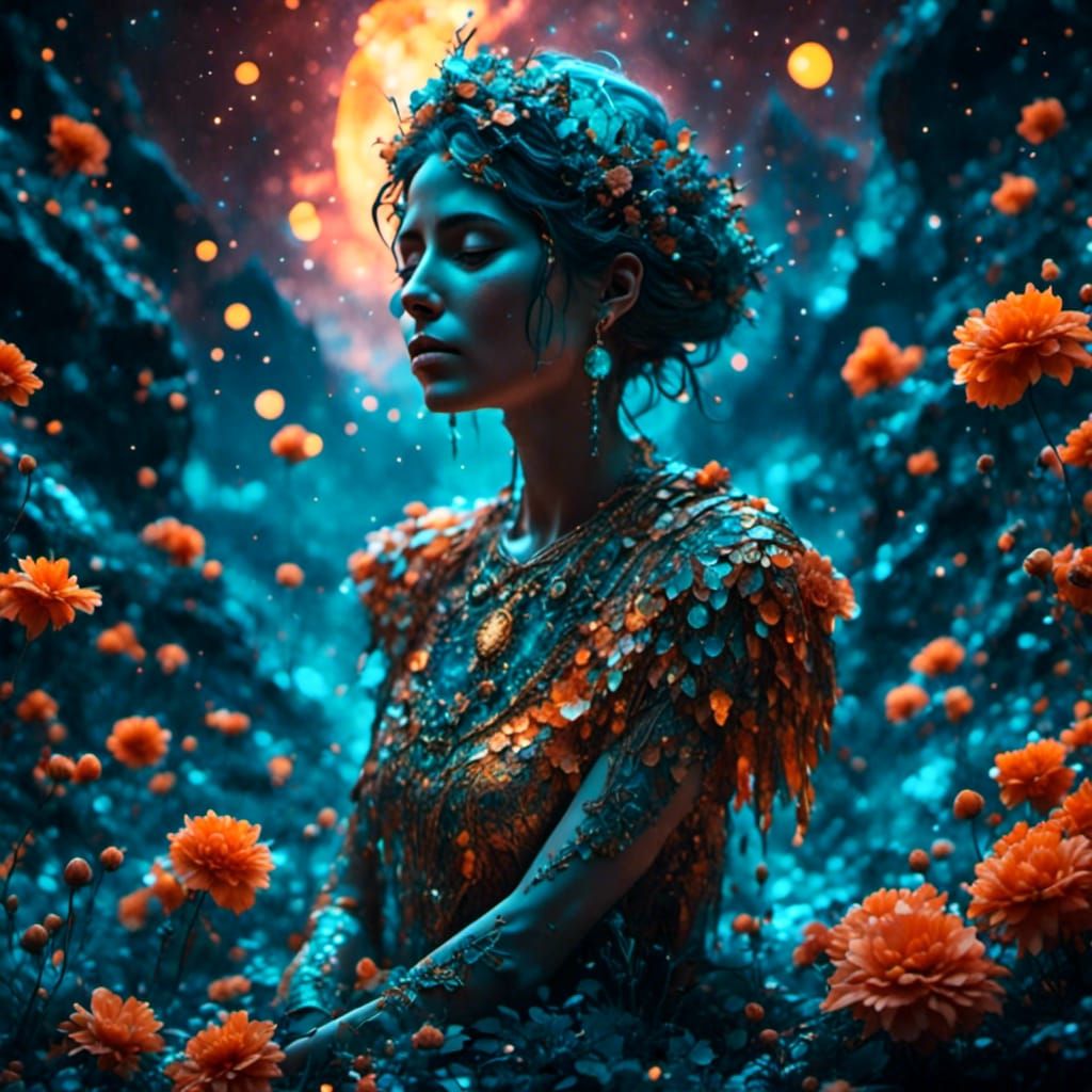 Person on Ball Rolling Down Mountain in Hyperreal Art