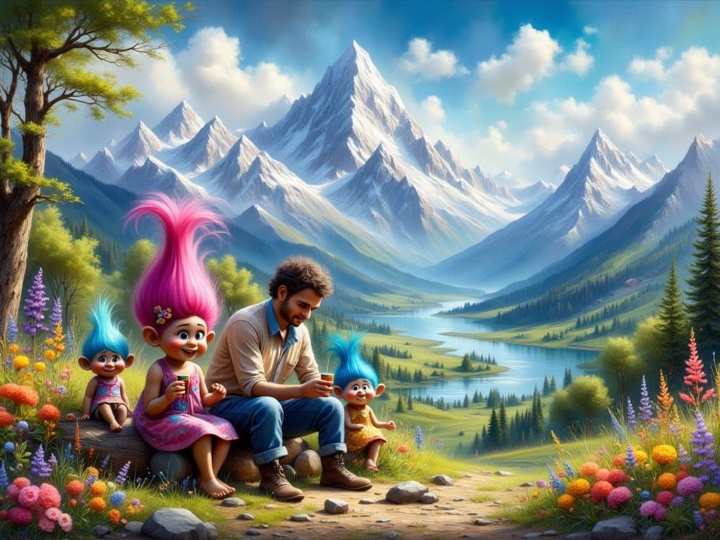 Trolls Party in Mountain Landscape, Painterly Style