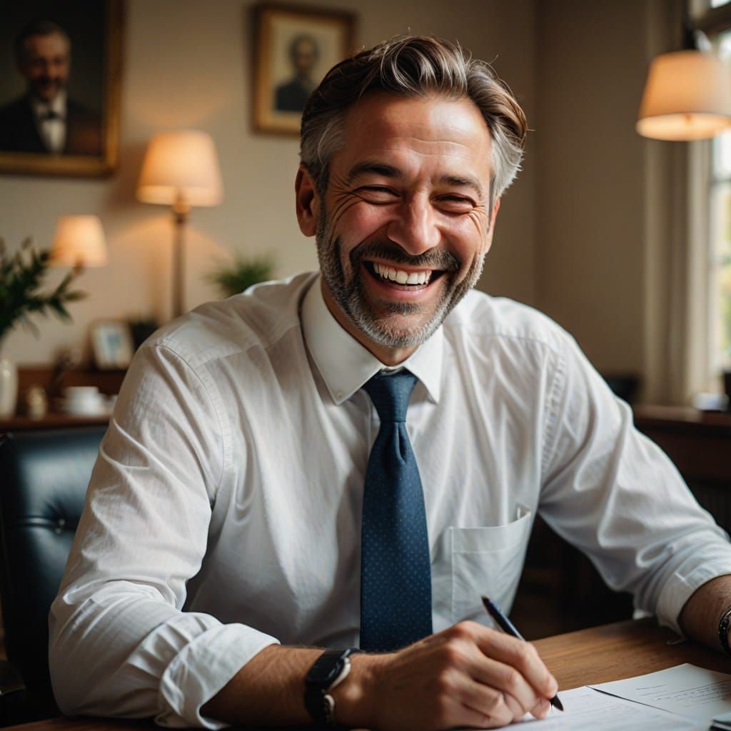 Laughing Manager in Impressionist Oil Painting Style