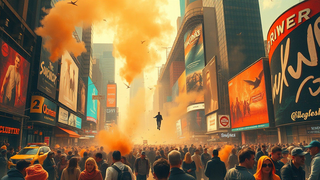 Surreal Times Square Megastructure Drawing in Dreamlike Styl...