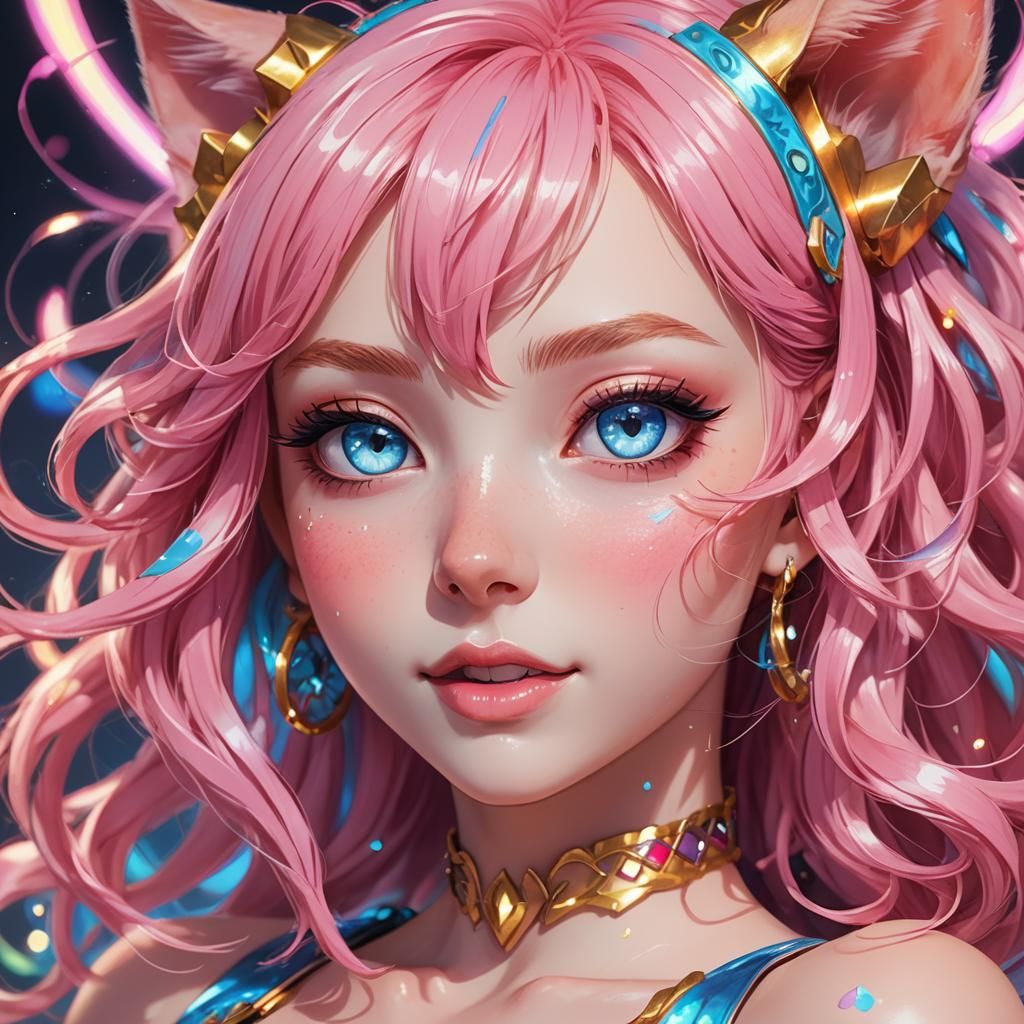 Anime Cat Girl Portrait in Digital Painting Style