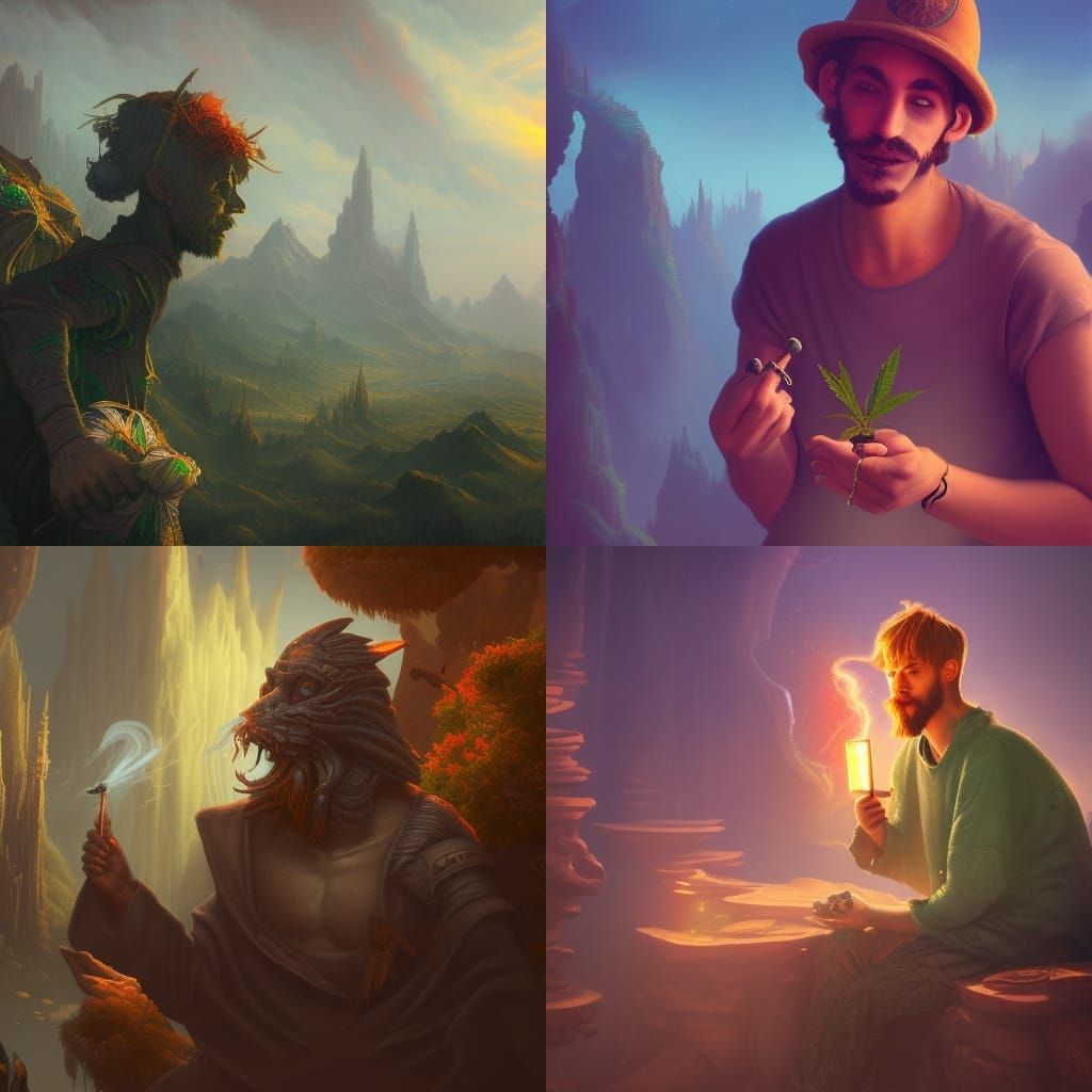 Stoner Smoking Weed: Detailed Matte Painting