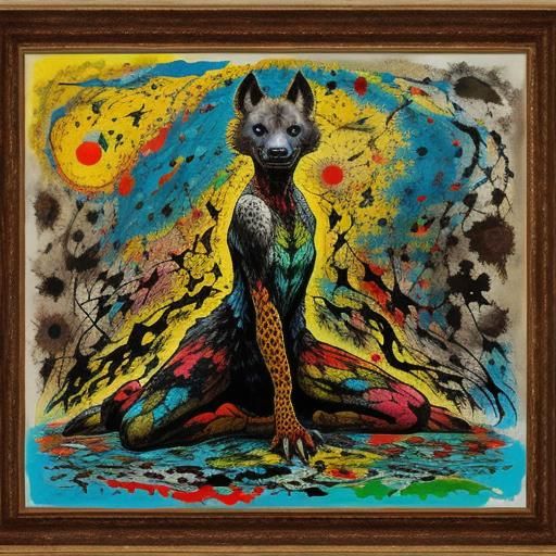 Surreal Hyena Woman Painting in Vivid Colors