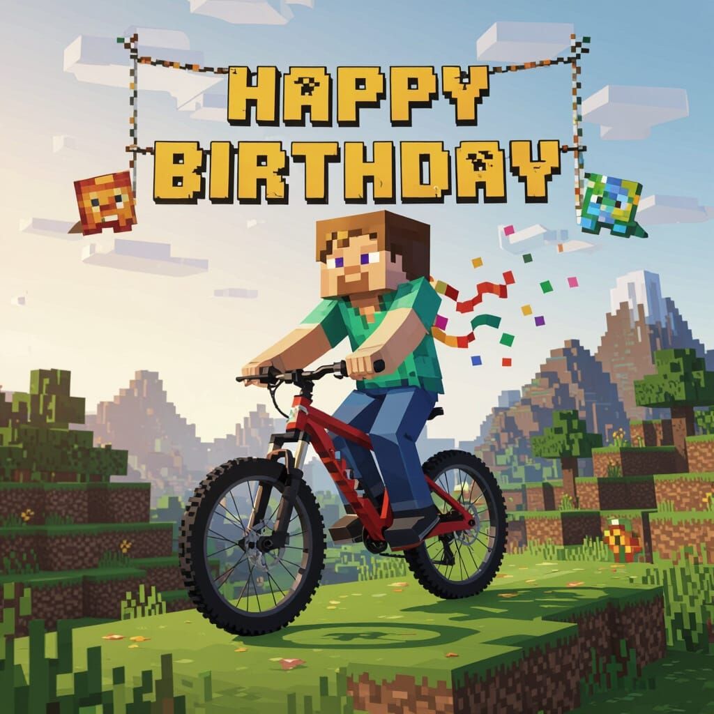 Minecraft Birthday Banner with Mountain Bike