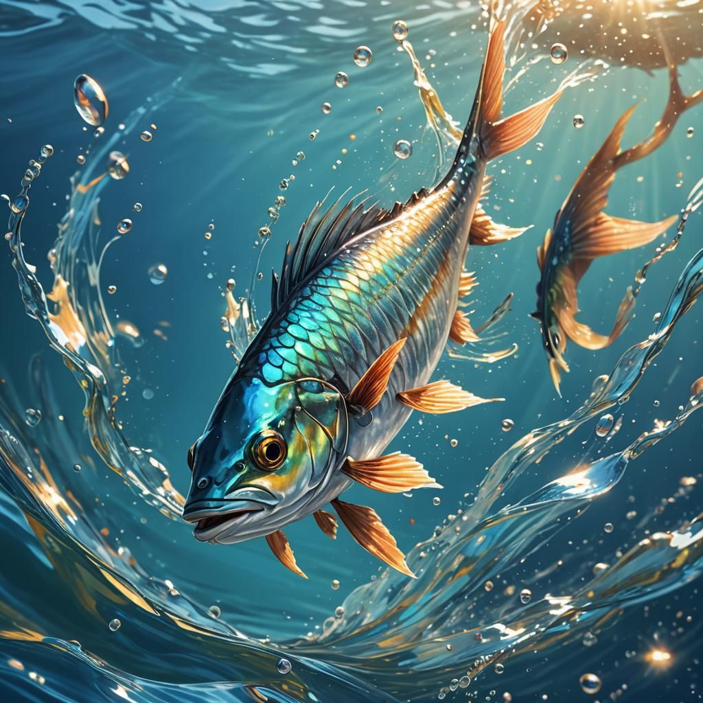 Flying Fish Leaps in Sunny Ocean: Digital Illustration