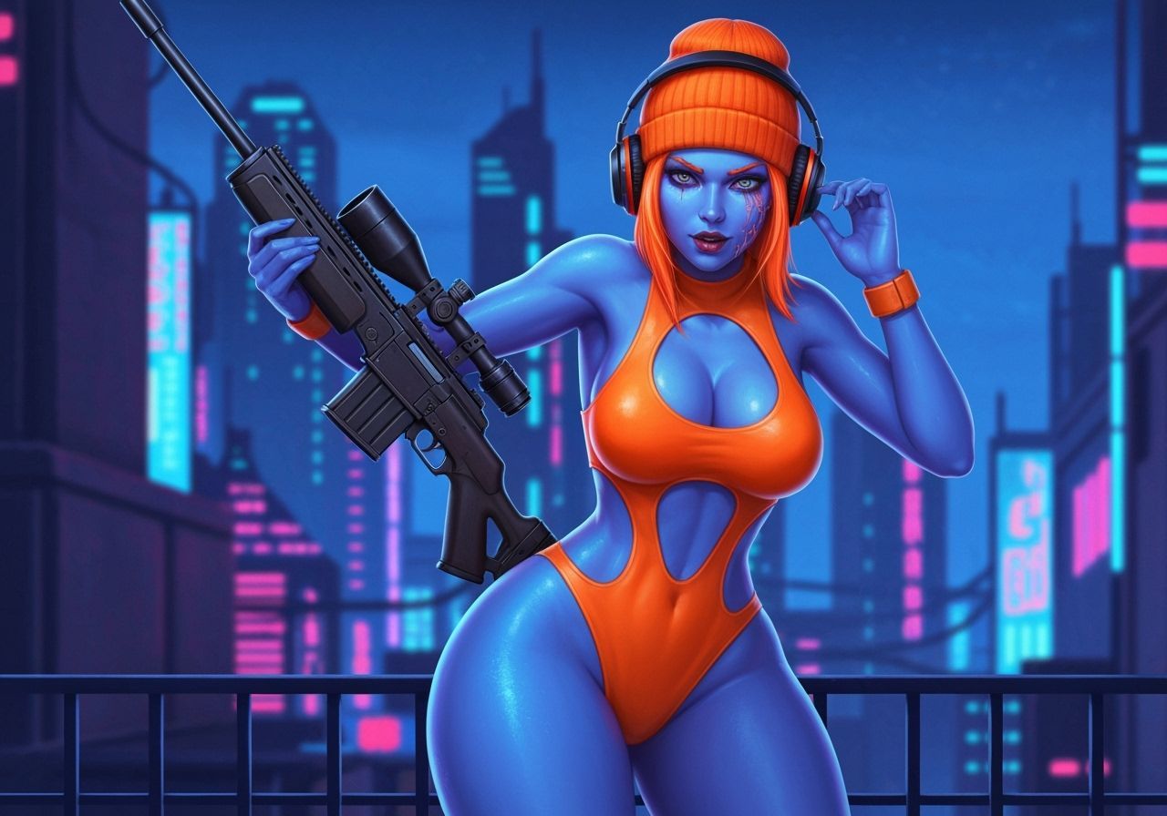 Bioluminescent Alien Maiden in Atompunk Cityscape