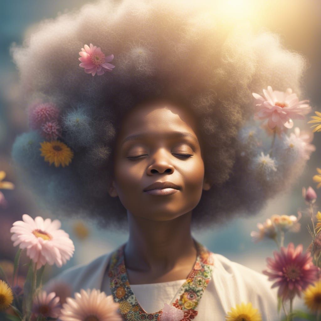 Grandmother with Flowers in Divine Sunshine