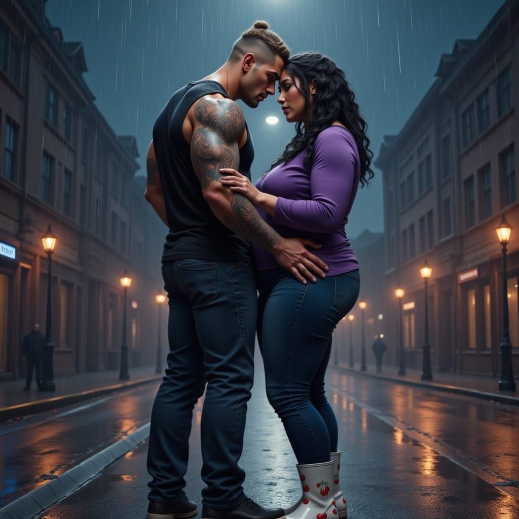 Tender Moment on Rainy Night