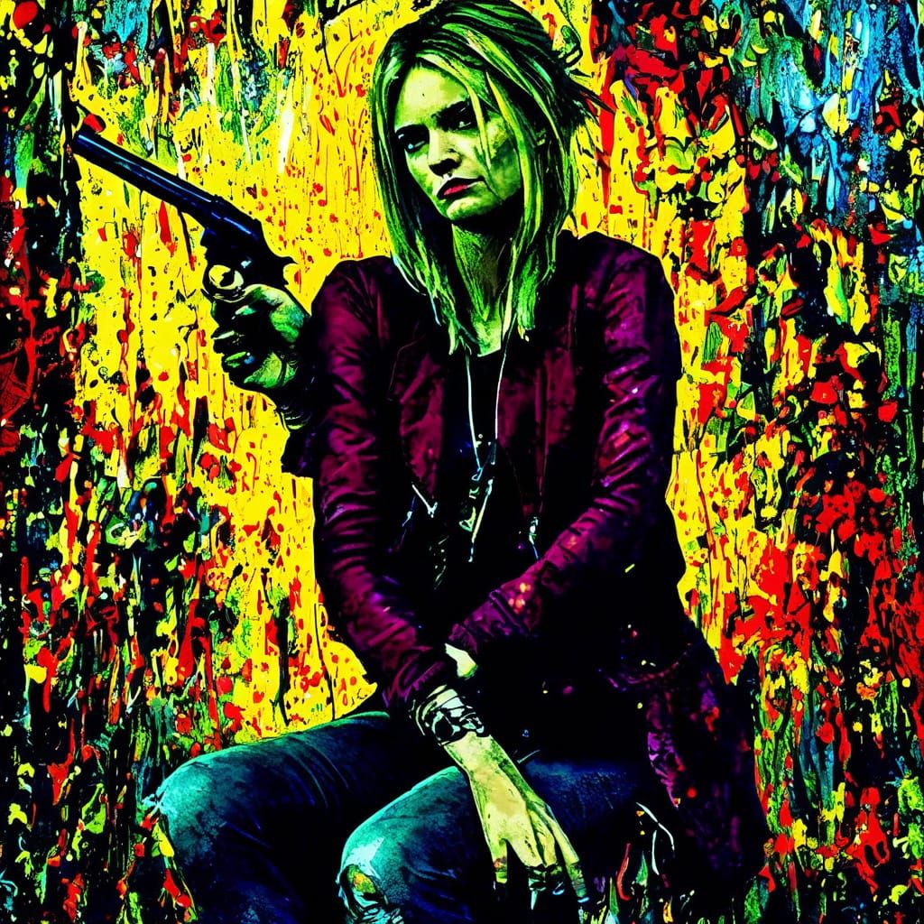 Dark Fantasy Woman with Pistol in Moody Digital Art