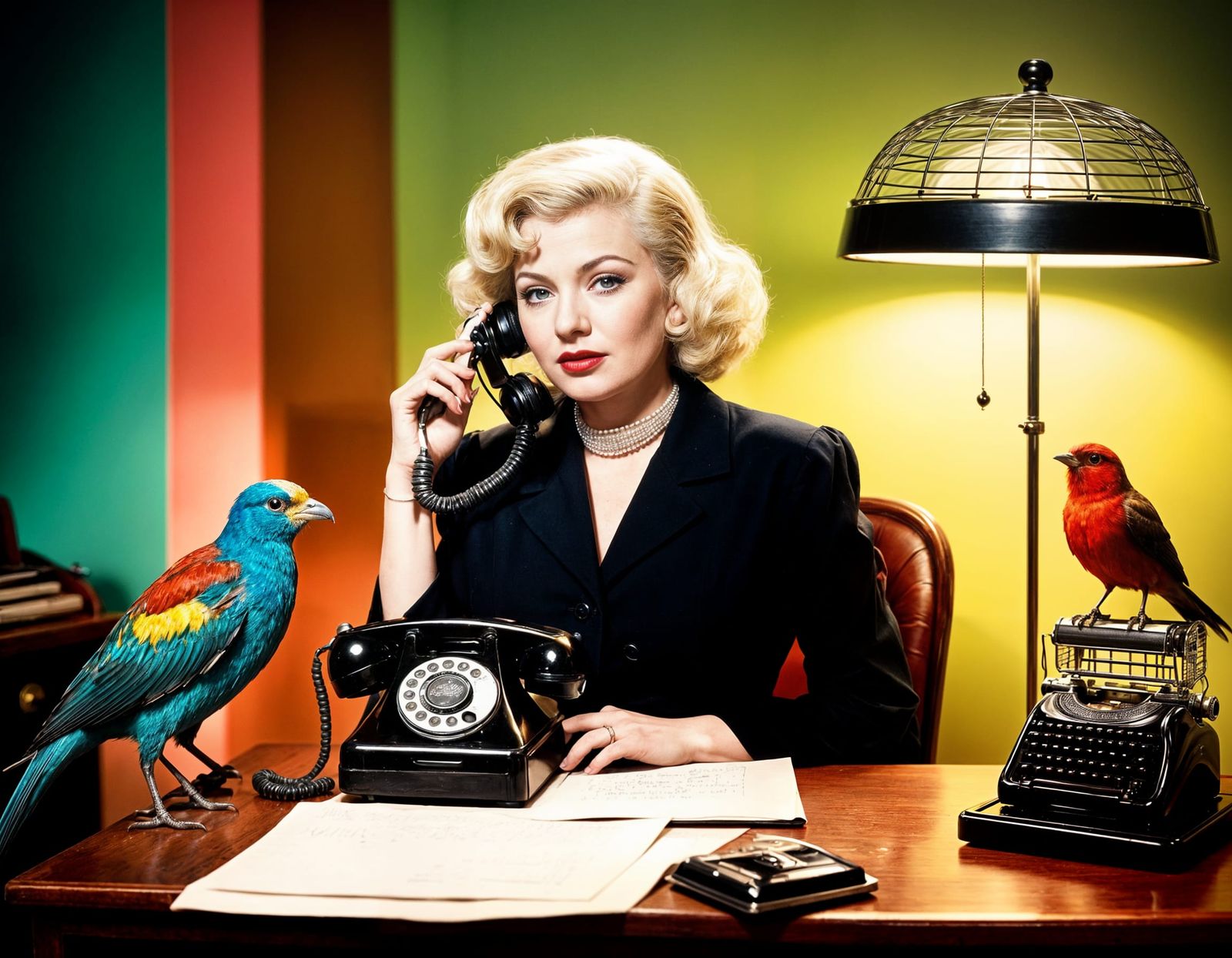 Mae West as 1950s Secretary With Colorful Bird