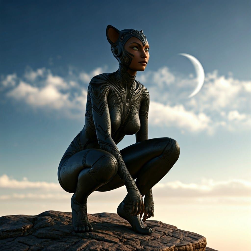 Cyberpunk Catwoman in Sci-Fi Armor