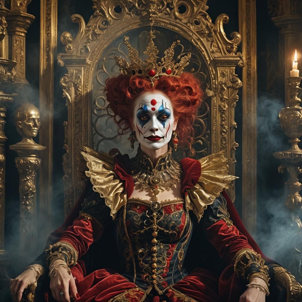 Mystical Clown Queen in Symbolist Portrait