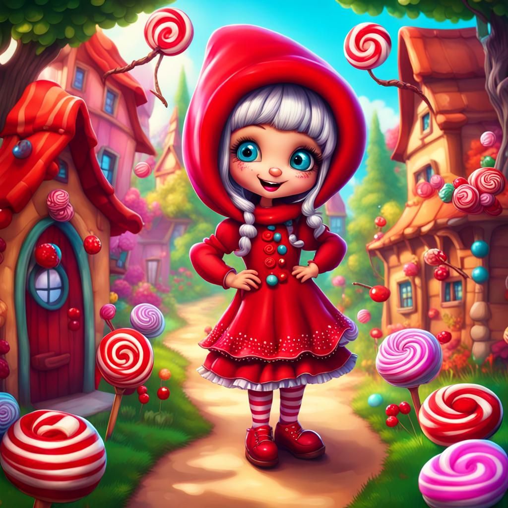Cute Scary Little Red Riding Hood in Candy Art Style