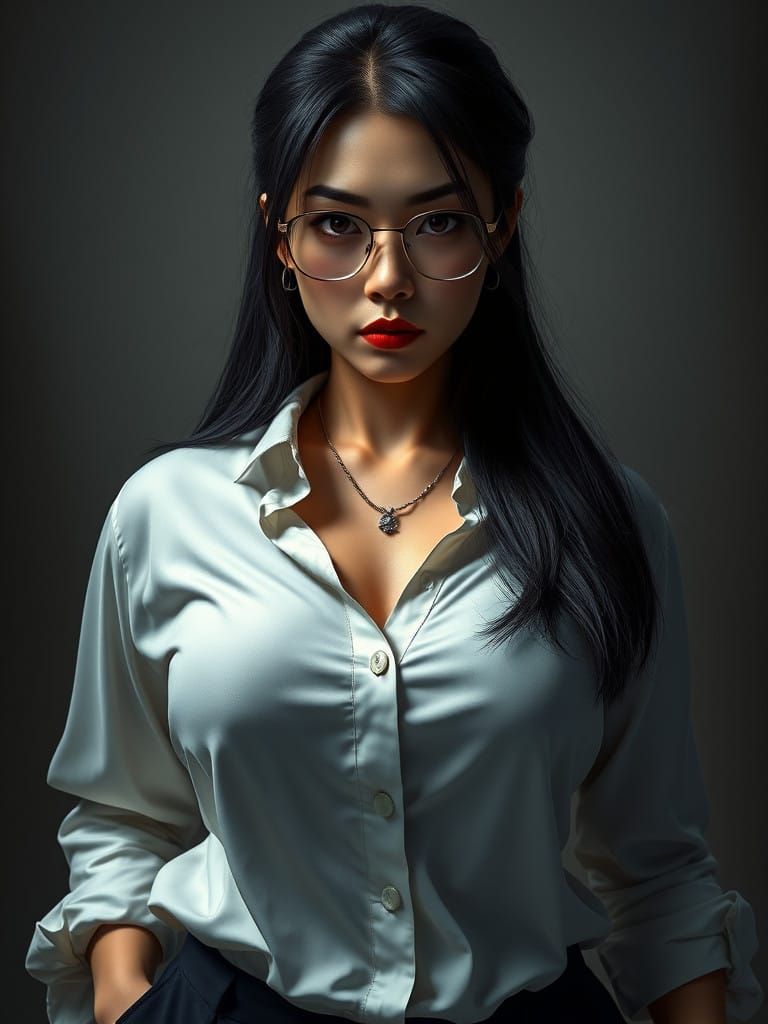 Dignified Chinese Woman with Intense Stare