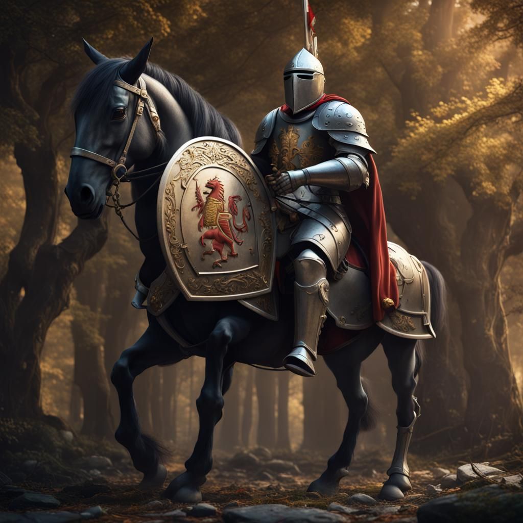 Knight on Horseback with Royal Crest Shield