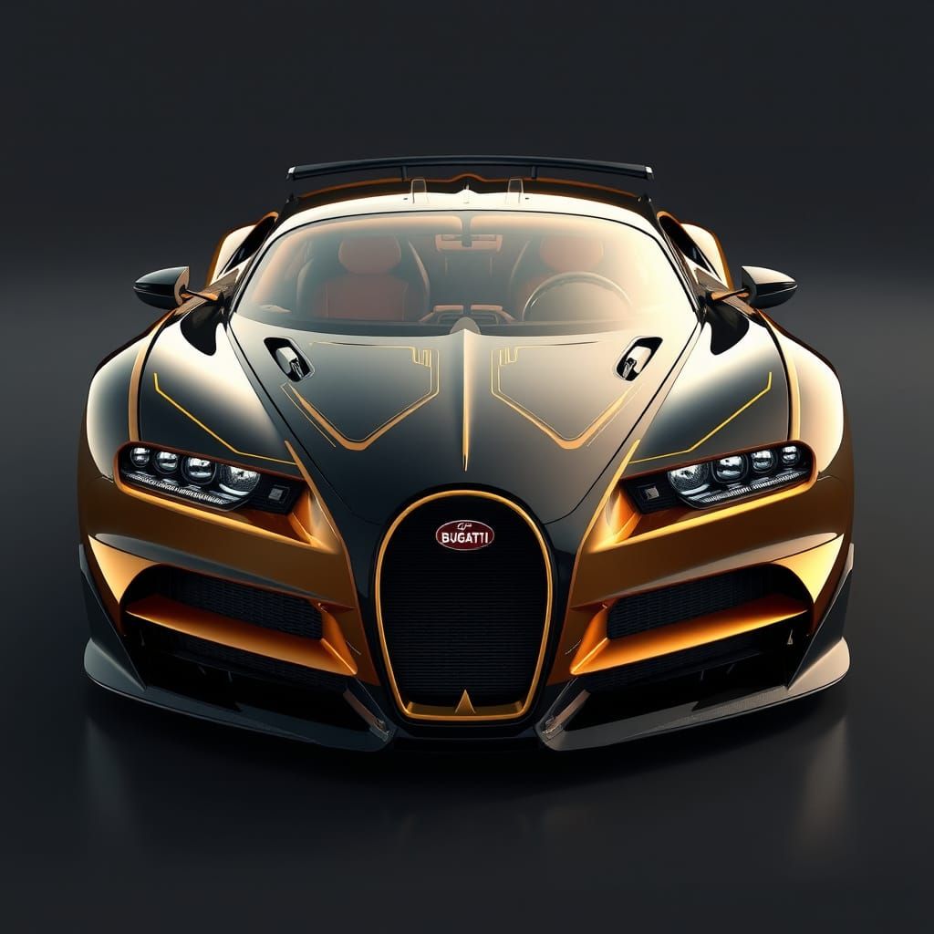Luxury Bugatti with Gold Accents in Futuristic Design