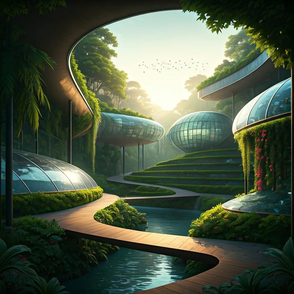 Solarpunk Eco-Village in Emerald Valley