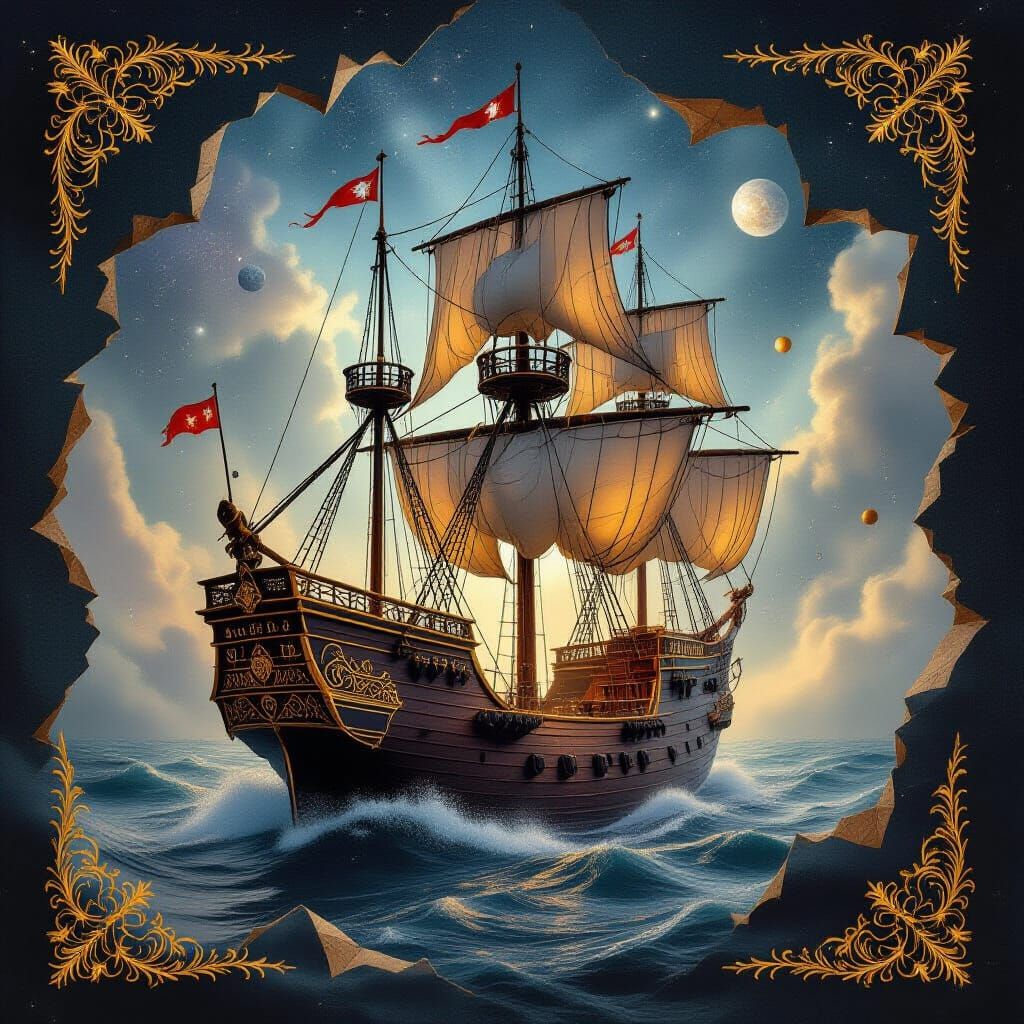 Galleon Emerges From Book with Stardust Sails