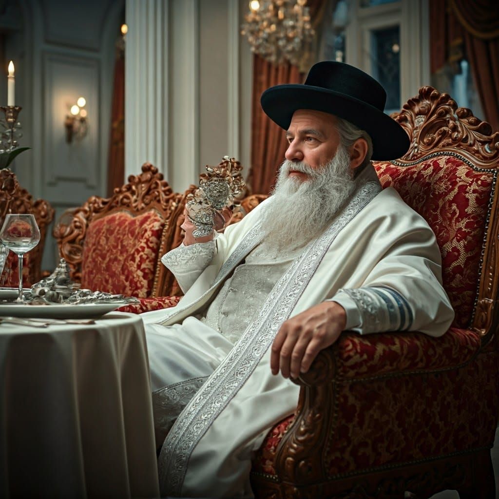 Majestic Ultra-Orthodox Patriarch in Opulent Dining Room