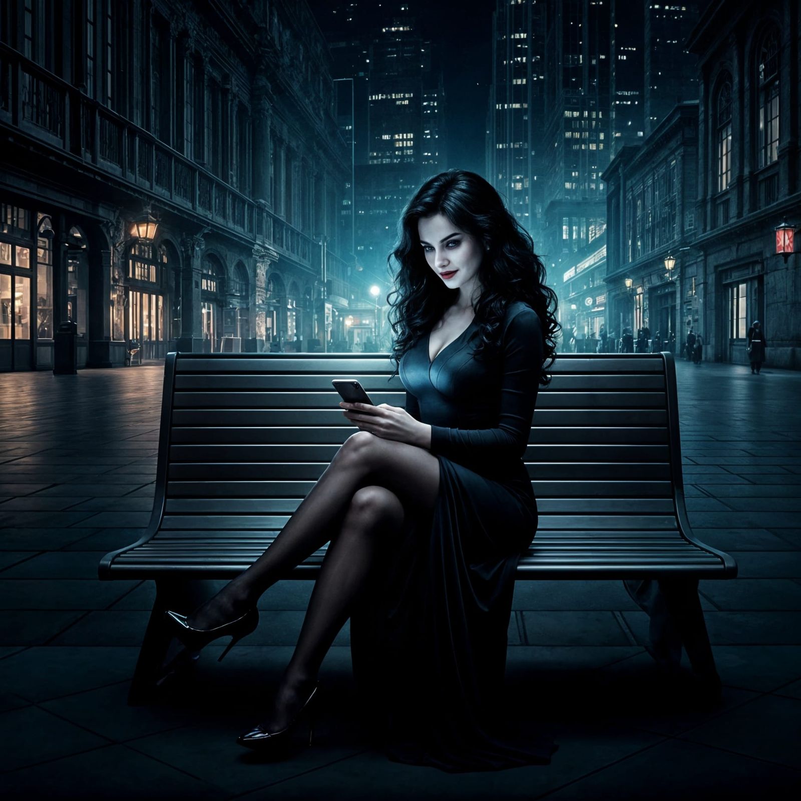 Ethereal Vampire Woman Captured in Dark, Cinematic Moment