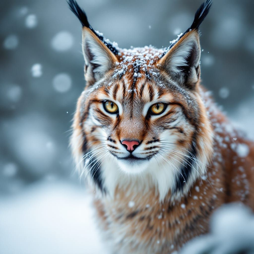 Intense Lynx Portrait in Snowy Landscape