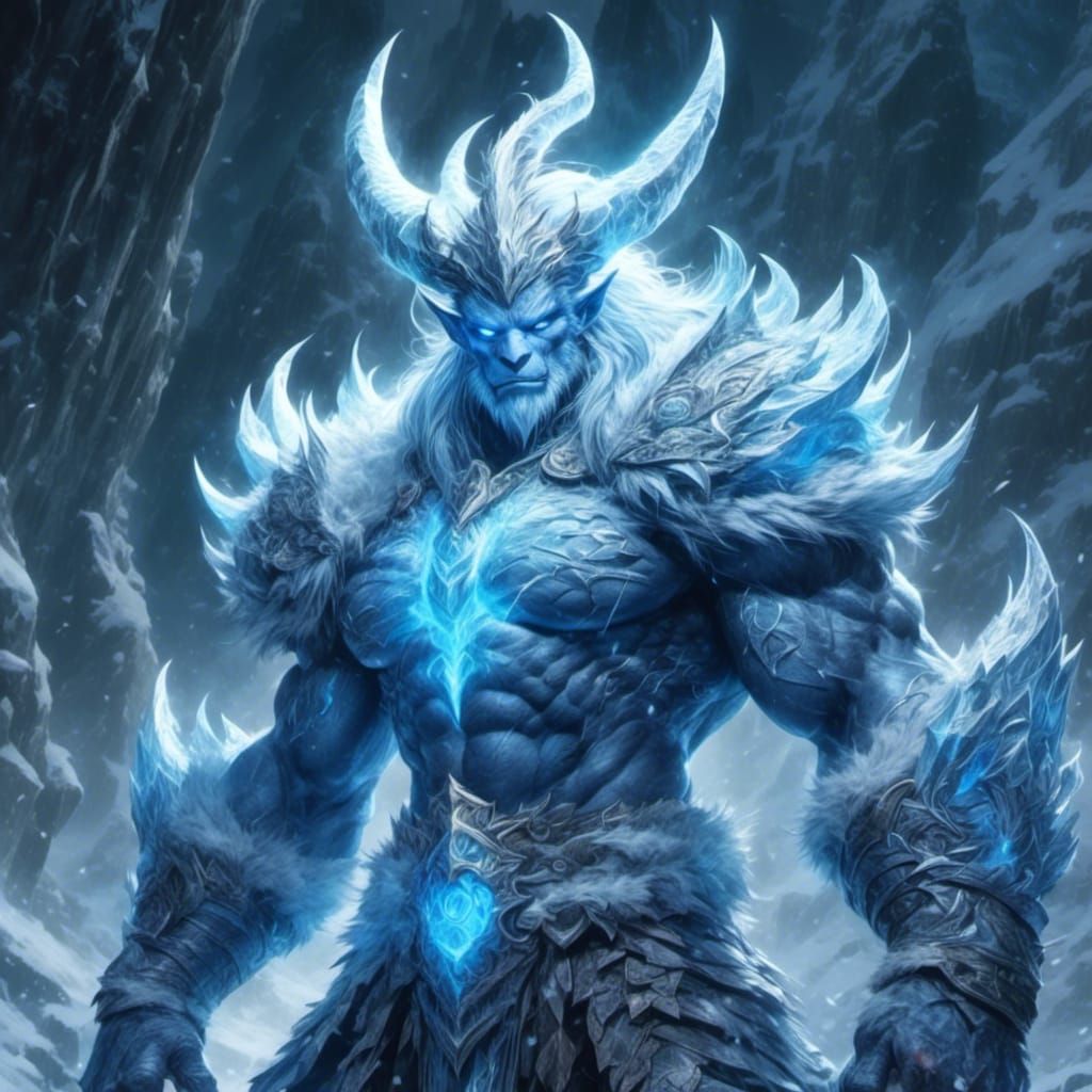 Frost Giant Roaring in Icy Caverns: 3D Anime Art