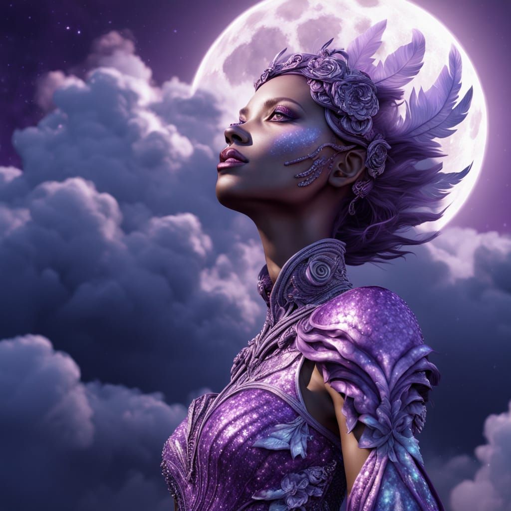 Ethereal Alien Goddess Under Full Moonlight