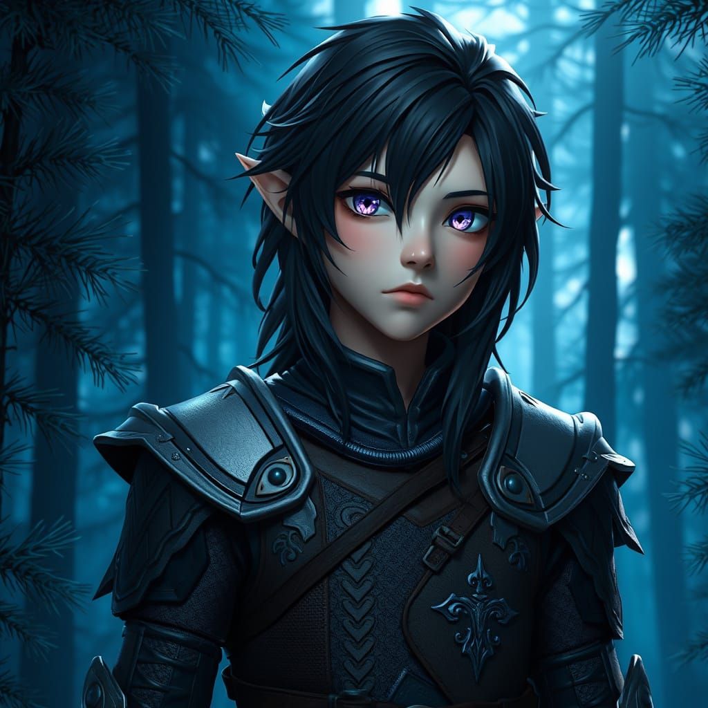 Elven Boy in Blue Forest: 3D Anime Art