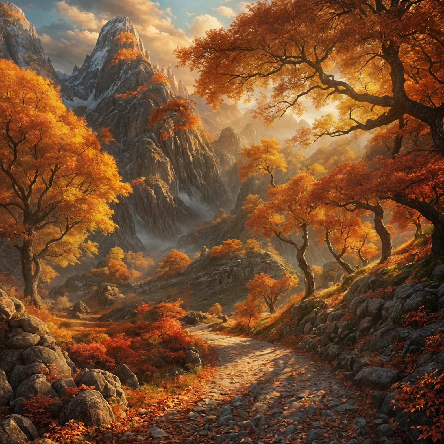 Epic Autumn Digital Matte Painting with Detailed Landscape
