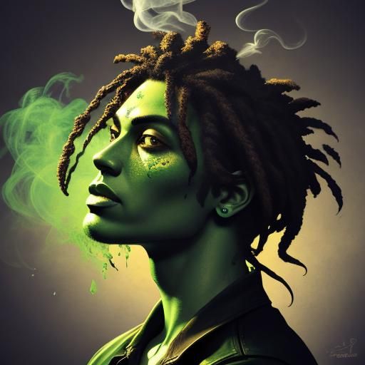 Hyperrealistic Cannabis Use in Splash Art Style