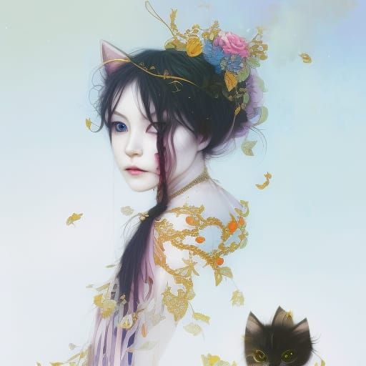 Cute Fluffy Kitten with Reflective Eyes, Digital Art