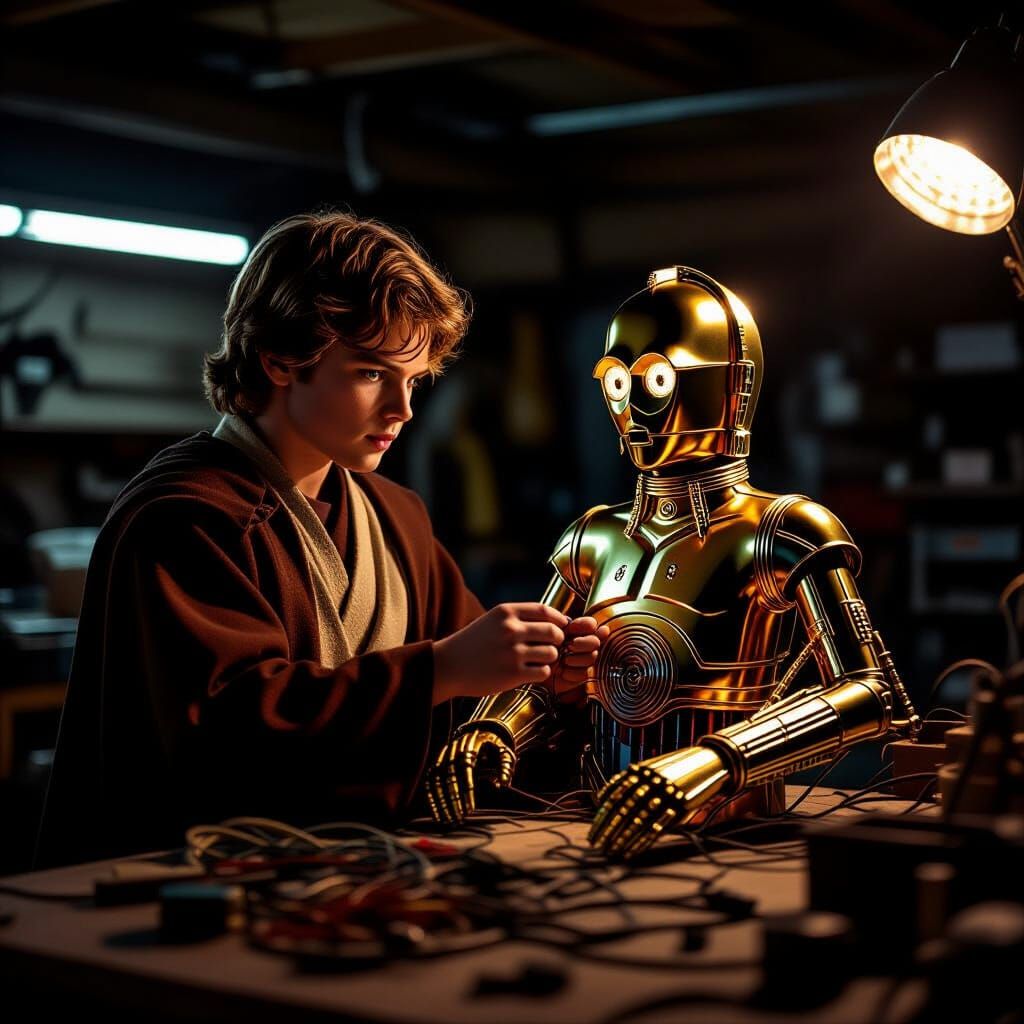 Anakin Skywalker Constructs C-3PO: 35mm Film Aesthetic