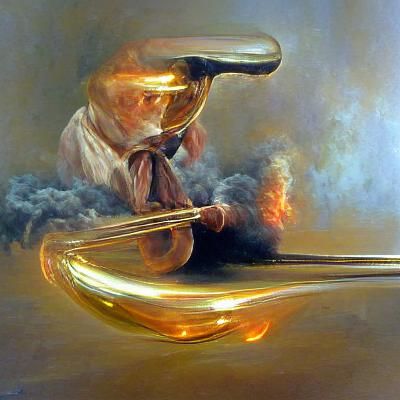 Trombone Blows Fire: An Oil Painting