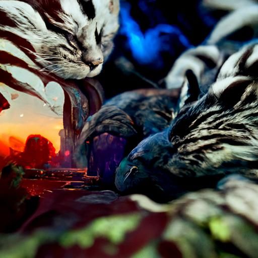 Sleepy Cats in Twilight: Detailed Matte Painting
