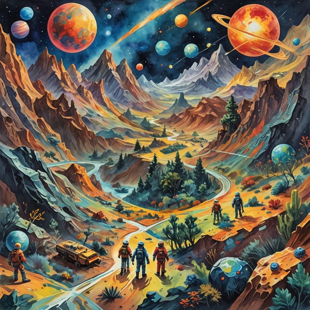In Search of Planet X in Gouache Style