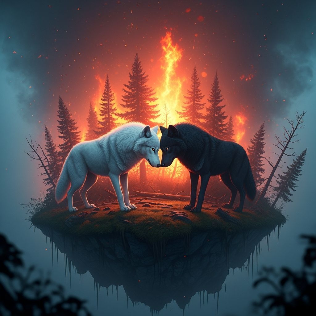Wolves in Apocalyptic Landscape, Digital Art