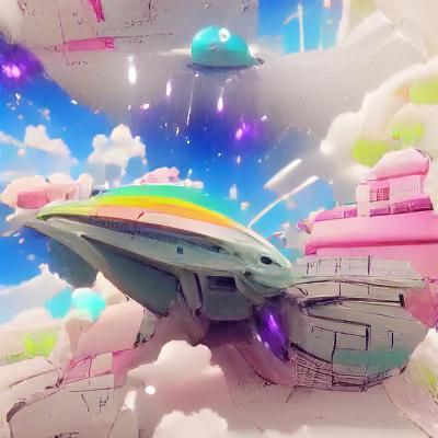 Rainbow Spaceship in Pastel Anime Style
