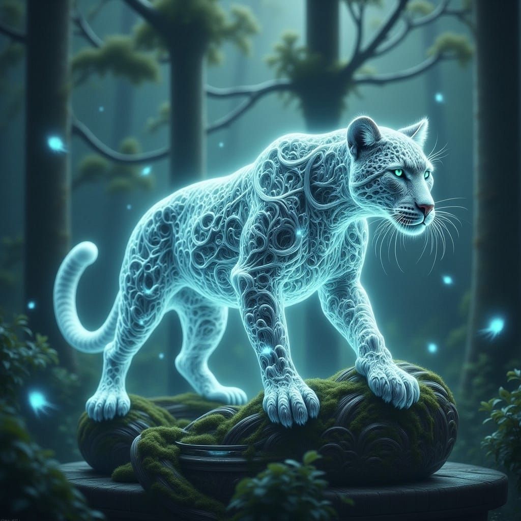 Jaguar in Antique Jar with Mystical Glow