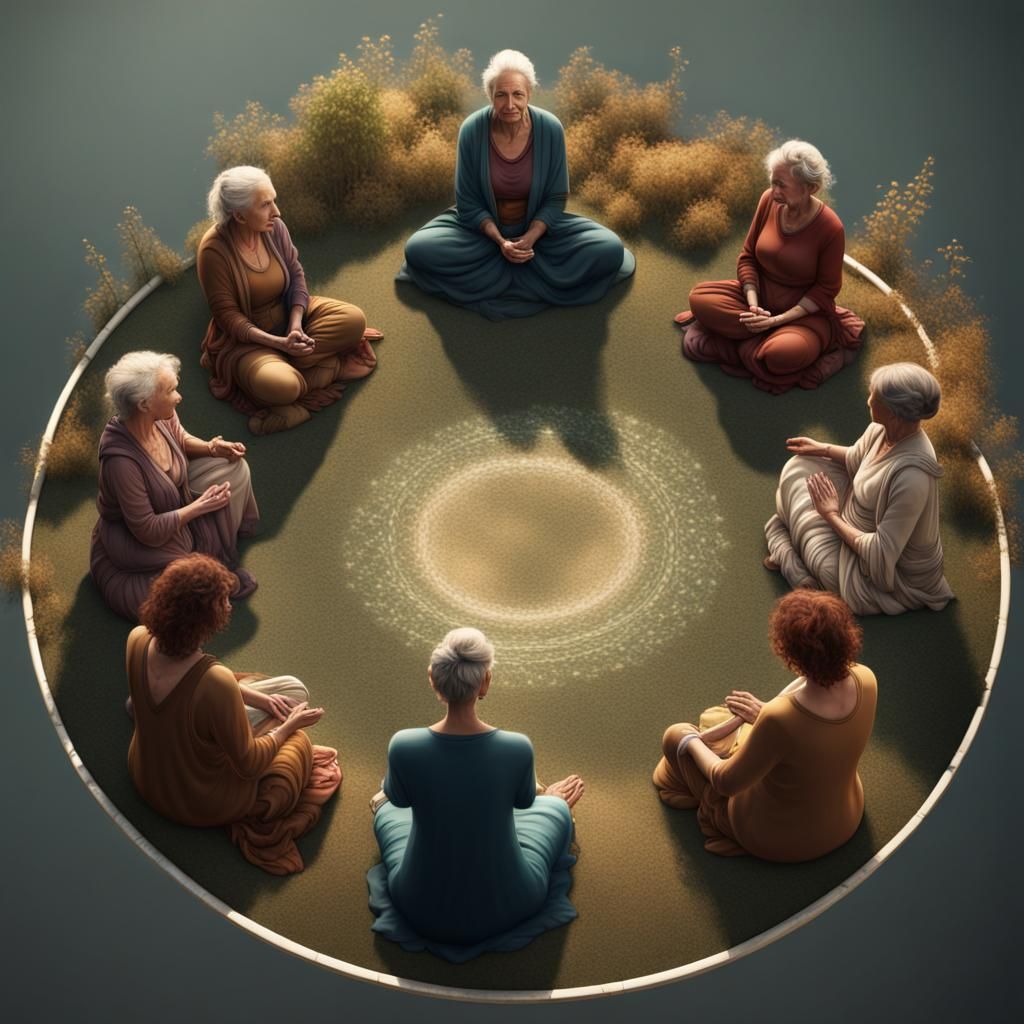 Women Meditating in Nature: Detailed Matte Painting