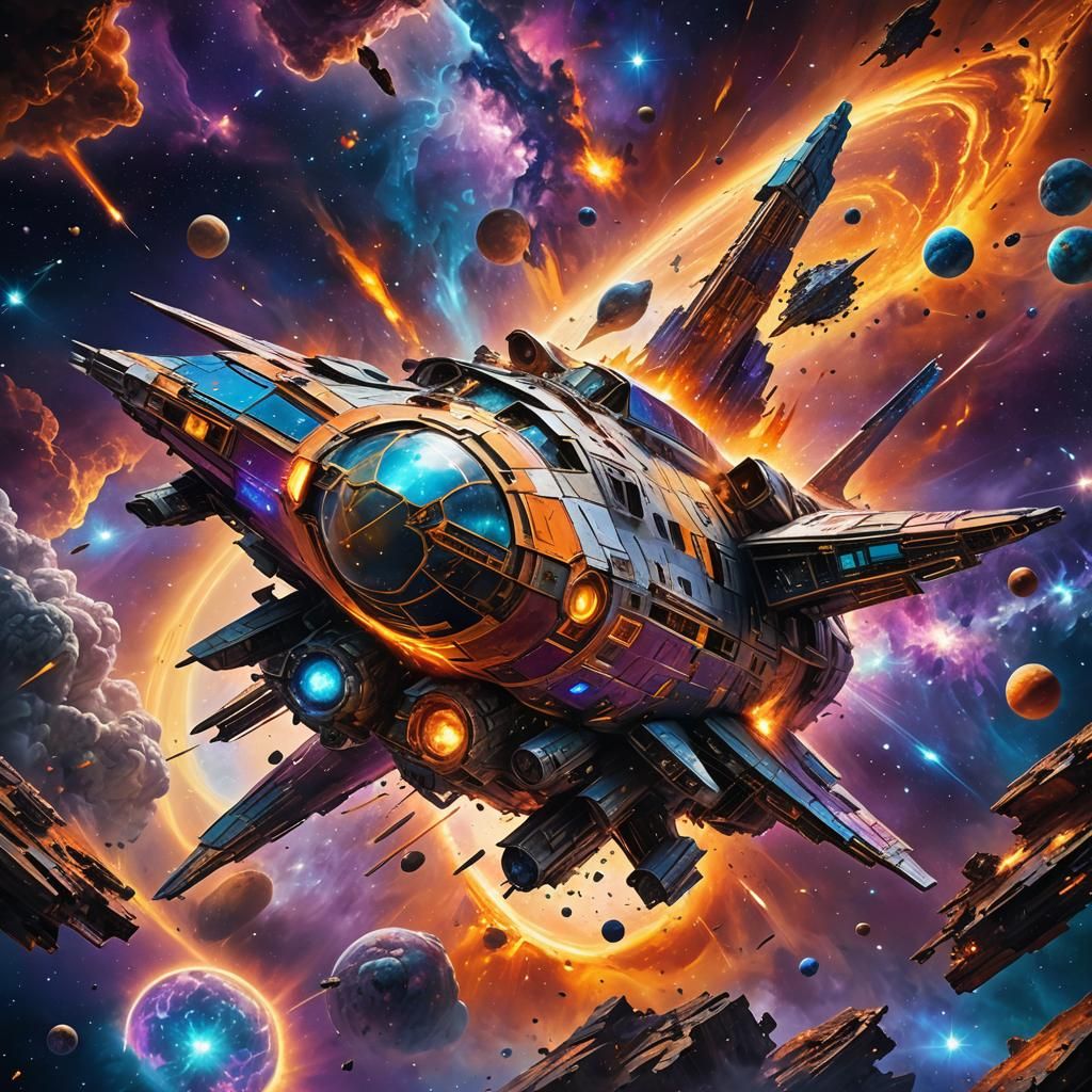 Nebula Wreckage: Spaceship Destroyed in Cosmic Art