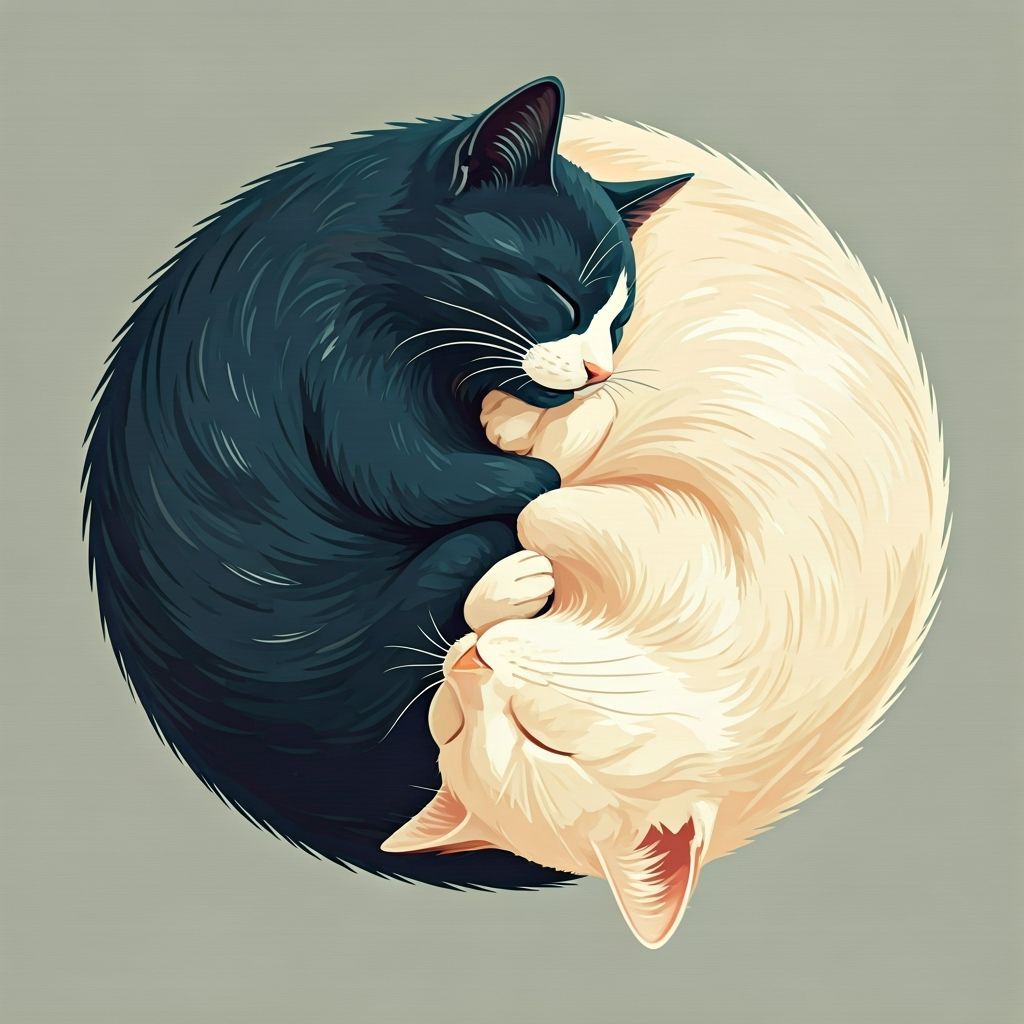 Yin and Yang Cats in Clean Vector Illustration