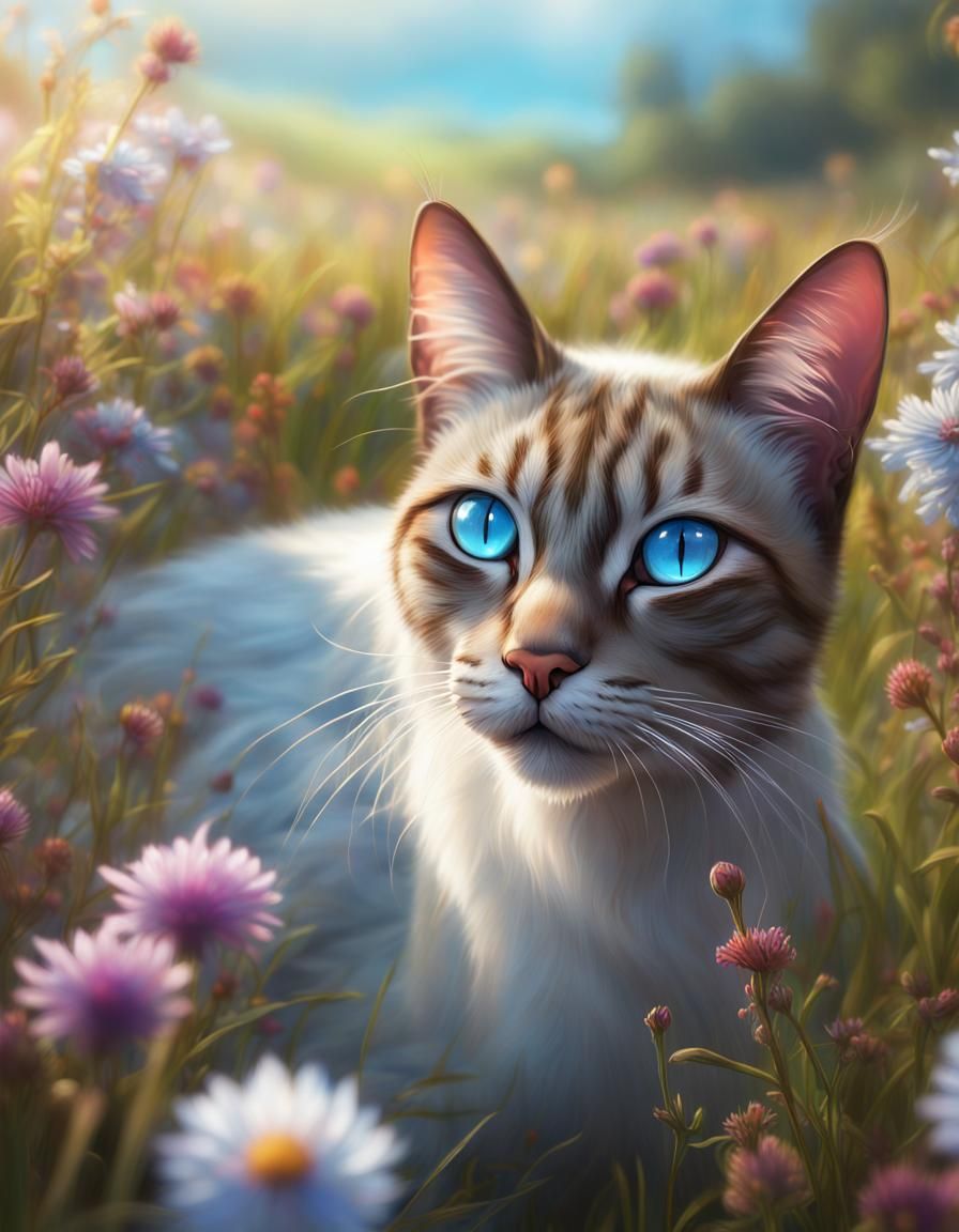 Siamese Cat Portrait with Blue Eyes