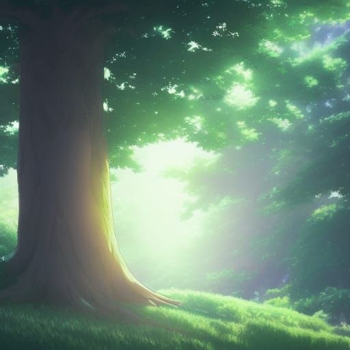 Lush Trees in Anime Key Visual Style
