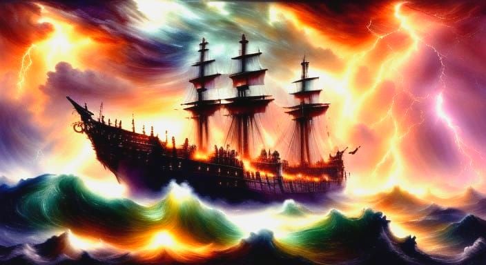 Surreal Stormy Seascape in Cyberpunk Style