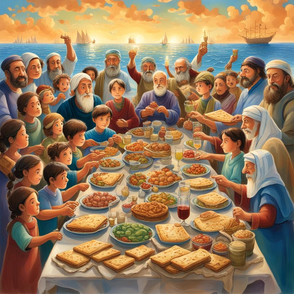 Passover Seder with Moses Crossing the Sea