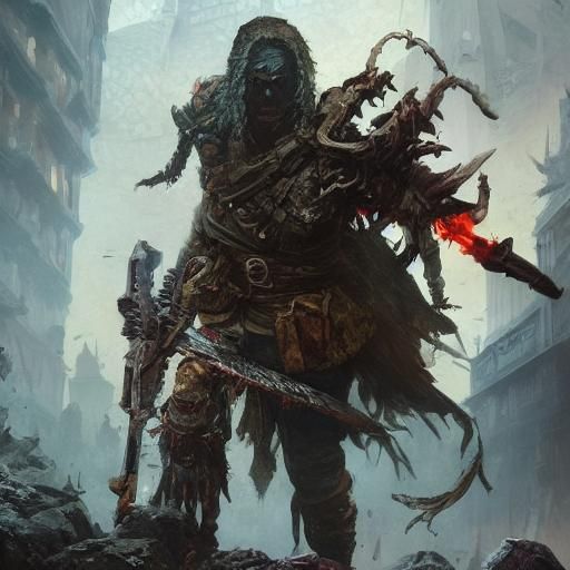 Warrior Zombie Concept Art in Dark Fantasy Style