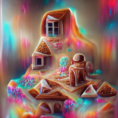 Cosmic Gingerbread House: Holographic Astral Illustration